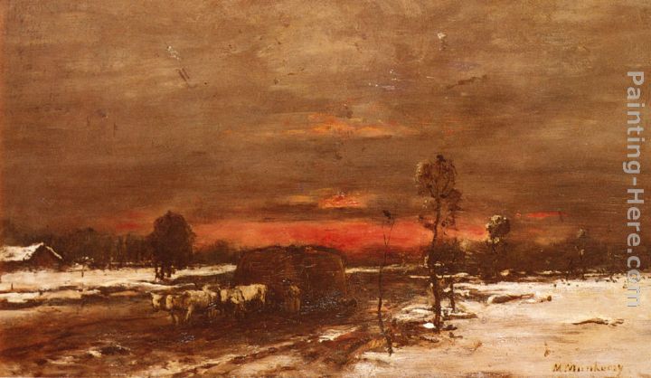 A Winter Landscape at Sunset painting - Mihaly Munkacsy A Winter Landscape at Sunset art painting